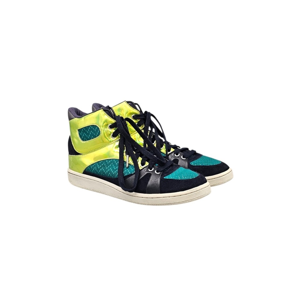Just Cavalli Men's Size 8.5 US Green Leather & Reflective Hi-Top Sneakers W/ Box